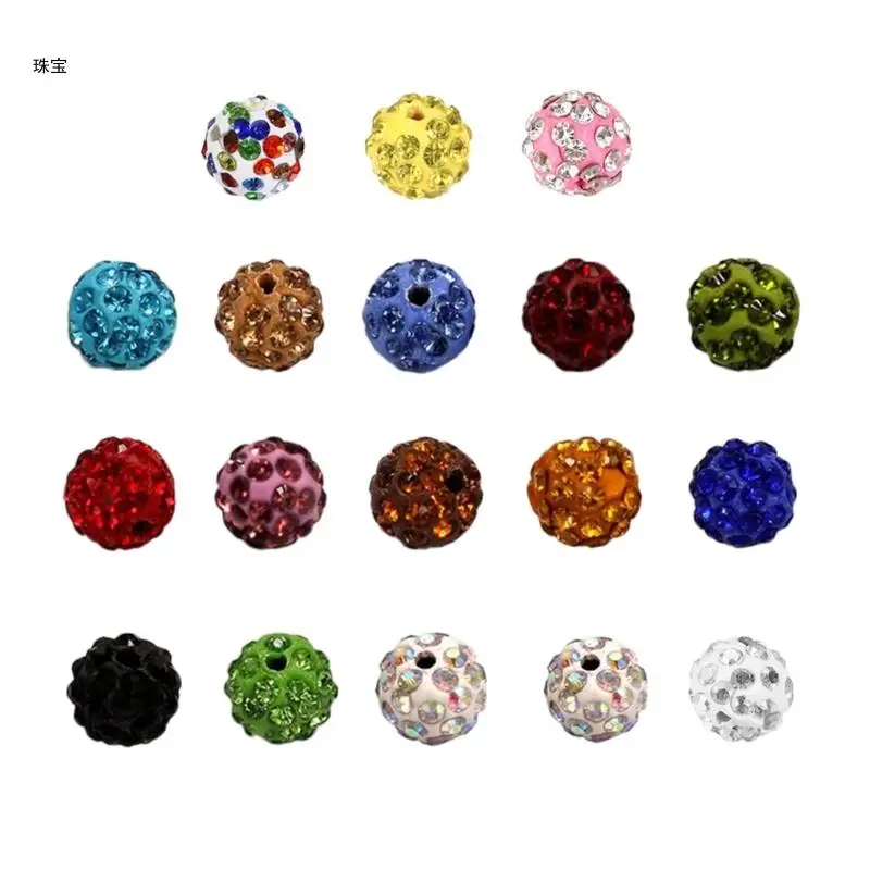 

X5QE 100pcs 10mm Rhinestones Beads Ball Clay Beads Jewelry Making Tool