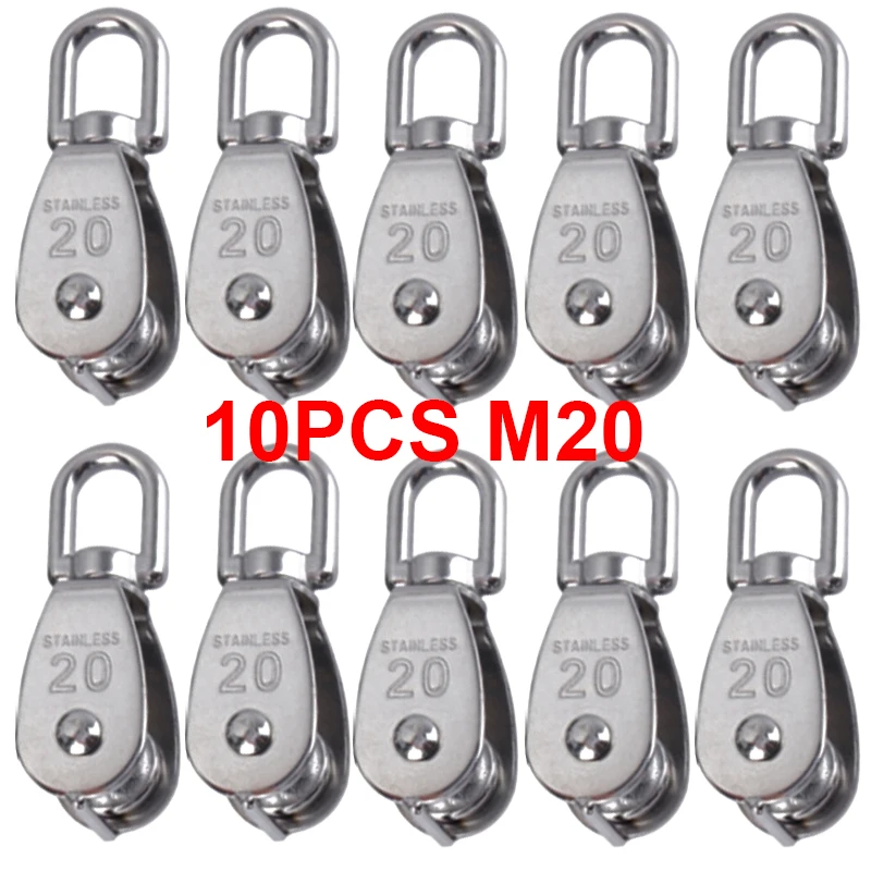 

10PCS Stainless Steel Pulley M20 Single Wheel Swivel Lifting Rope Pulley Set Lifting Wheel Tools High Quality