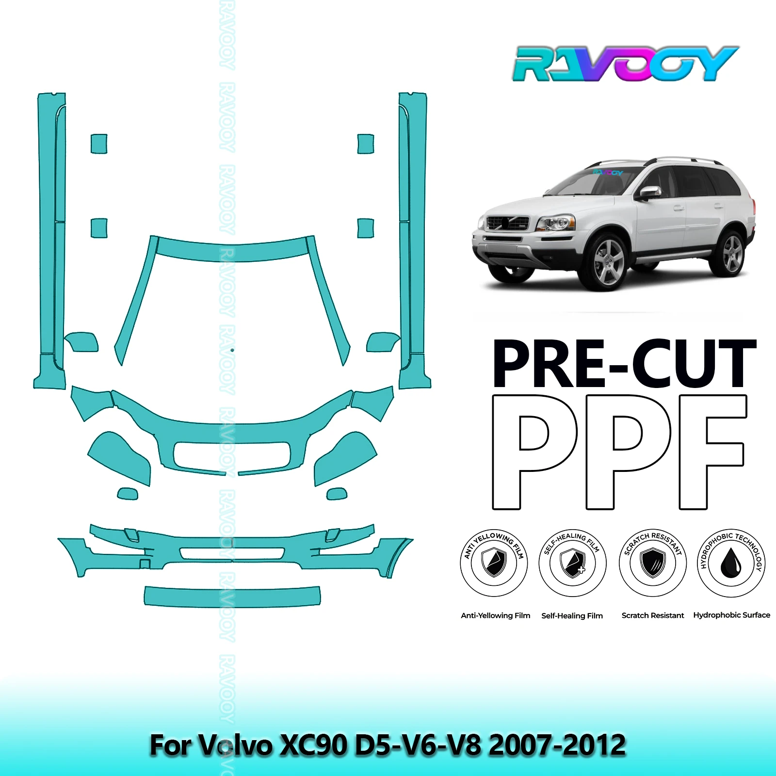 

Car Precut Paint Protection Film Front Kit+Rockers Anti-scratch Exterior TPU PPF For Volvo XC90 D5-V6-V8 2007-2012