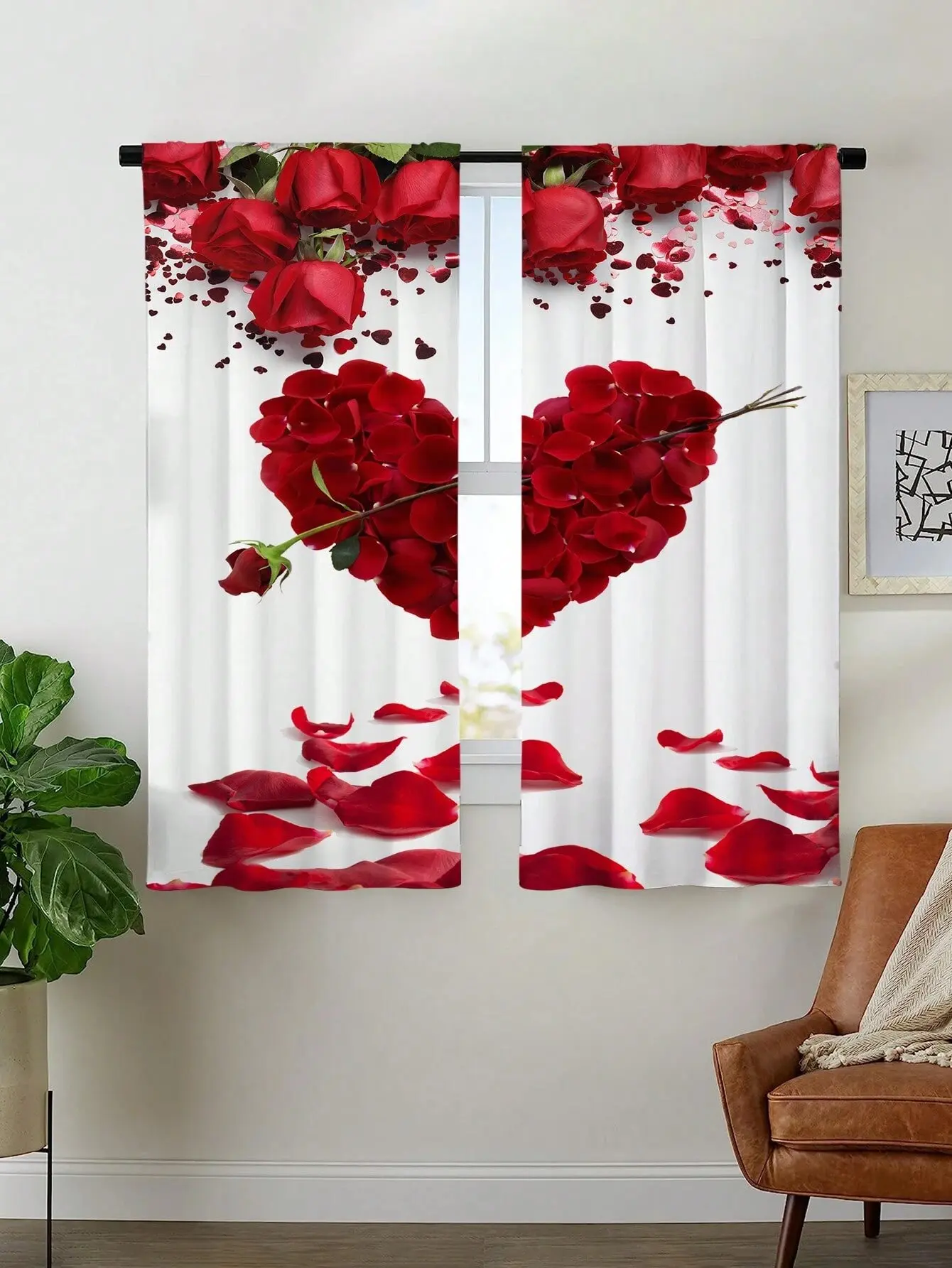 قطعتان من ستائر مطبوعة على شكل وردة حمراء على شكل قلب، ستائر كيس عمود 42*84، غرفة النوم وغرفة المعيشة، ديكور المنزل، ديكور الغرفة #5
