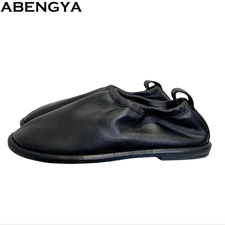 

ABENGYA Spring Soft Black Leather Loafers Women's Casual Shoes Slip On Mules Ballet Flats Shoes For Woman Loafers 2025