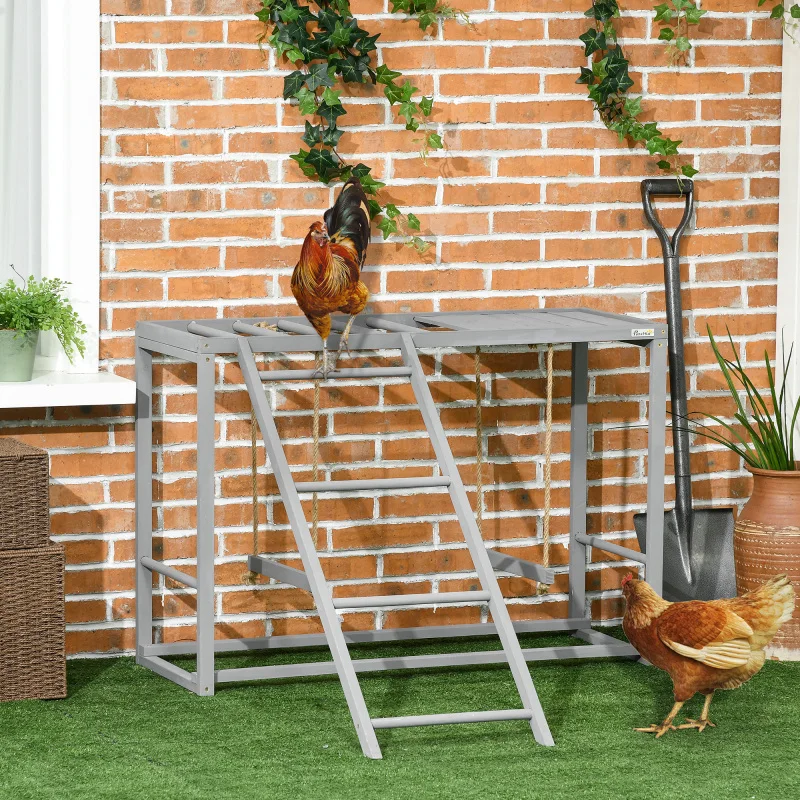 Chicken Activity Play with Swing Set for 3-4 Birds, Wooden Chicken Coop Accessory with Multiple Chicken Perches & Hen Ladder