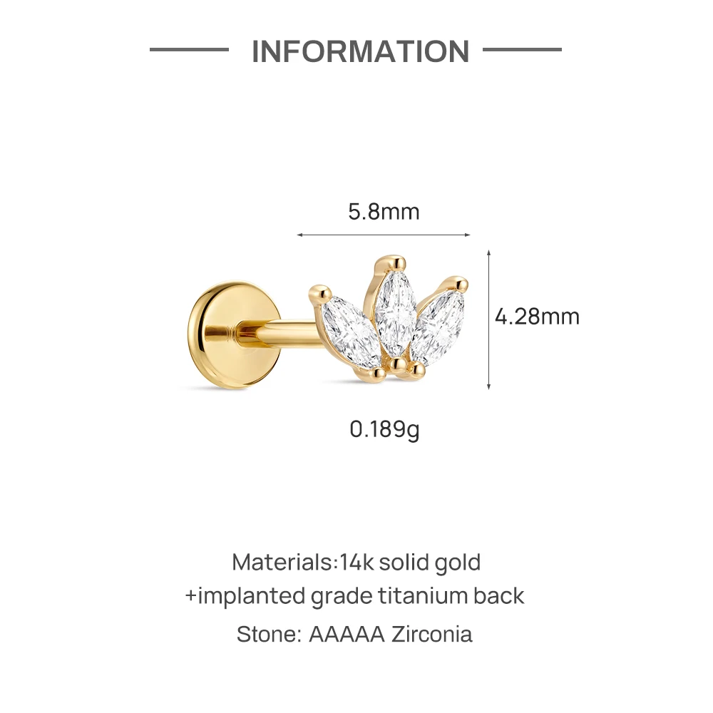 AIDE Mini-Piercing-Ohrringe aus 14-karätigem massivem Gold, glänzend, Herz-/rund-/sternförmig, für Damen, in verschiedenen Größen, klassischer Hochzeits- und Brautschmuck, luxuriöser Schmuck – Detail 29