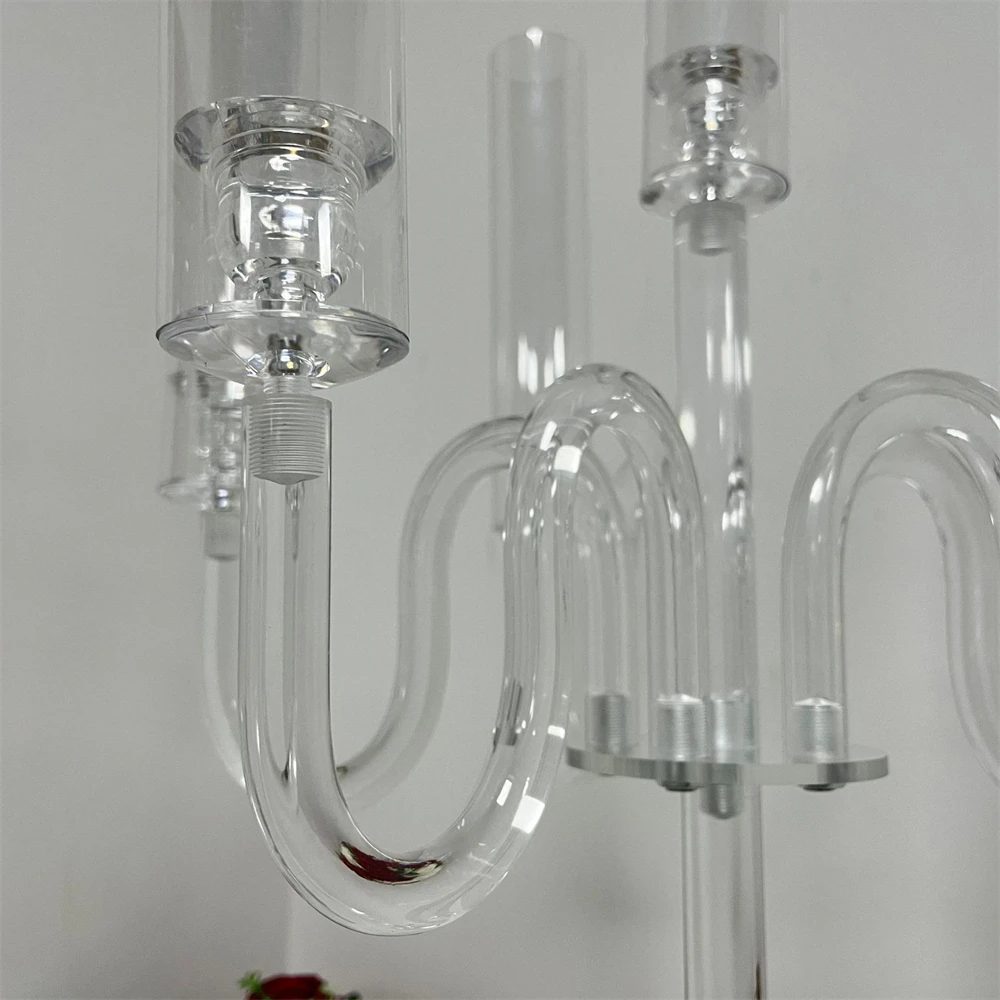 Clear Candle Holders Acrylic 5 Arms Candlesticks Wedding Table Centerpiece Candelabra Pillar Stand Road Lead Party Decor
