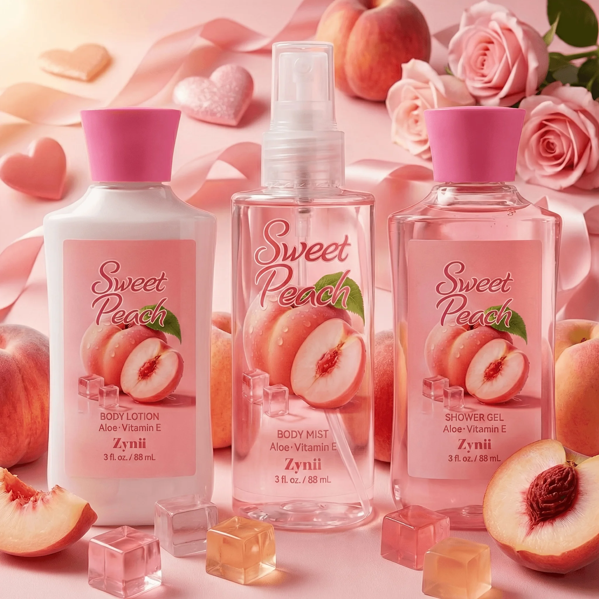 

Valentine's Day Gift, 3pcs Set: Bathing Set And Perfume Shower Set, Honey Peach Fragrance, for Daily Use, Ideal for Home And Travel, A Great Skincare Gift for Couples, Perfect for Birthdays And Festivals.