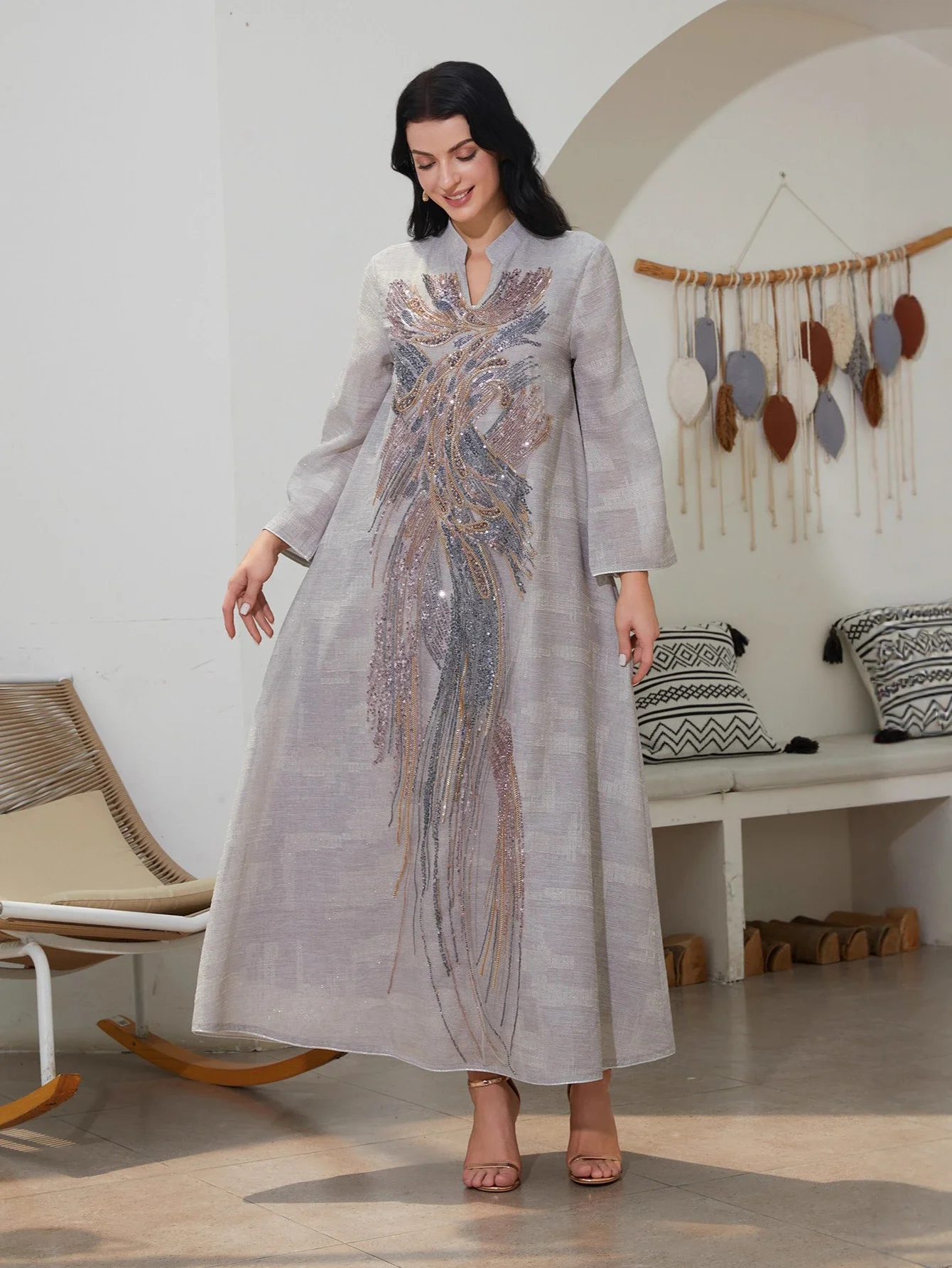 عباية عيد للنساء فستان إسلامي شبكي ترتر دبي فيستدوس لارجوس فساتين طويلة قفطان عربي رداء حفلة قفطان جلابية رمضان 2026