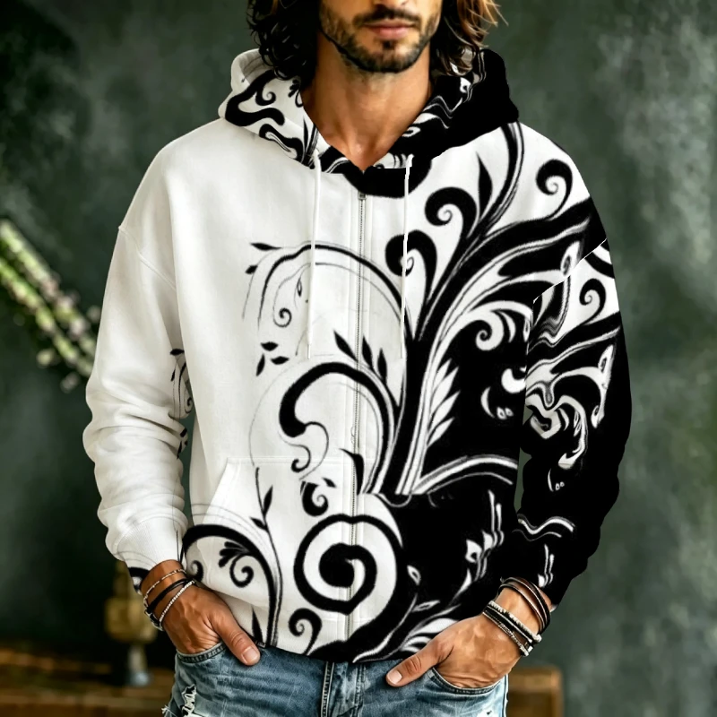 Street Fashion Definition - Erkekler İçin Fermuarlı Kapüşonlu Sweatshirt 3D