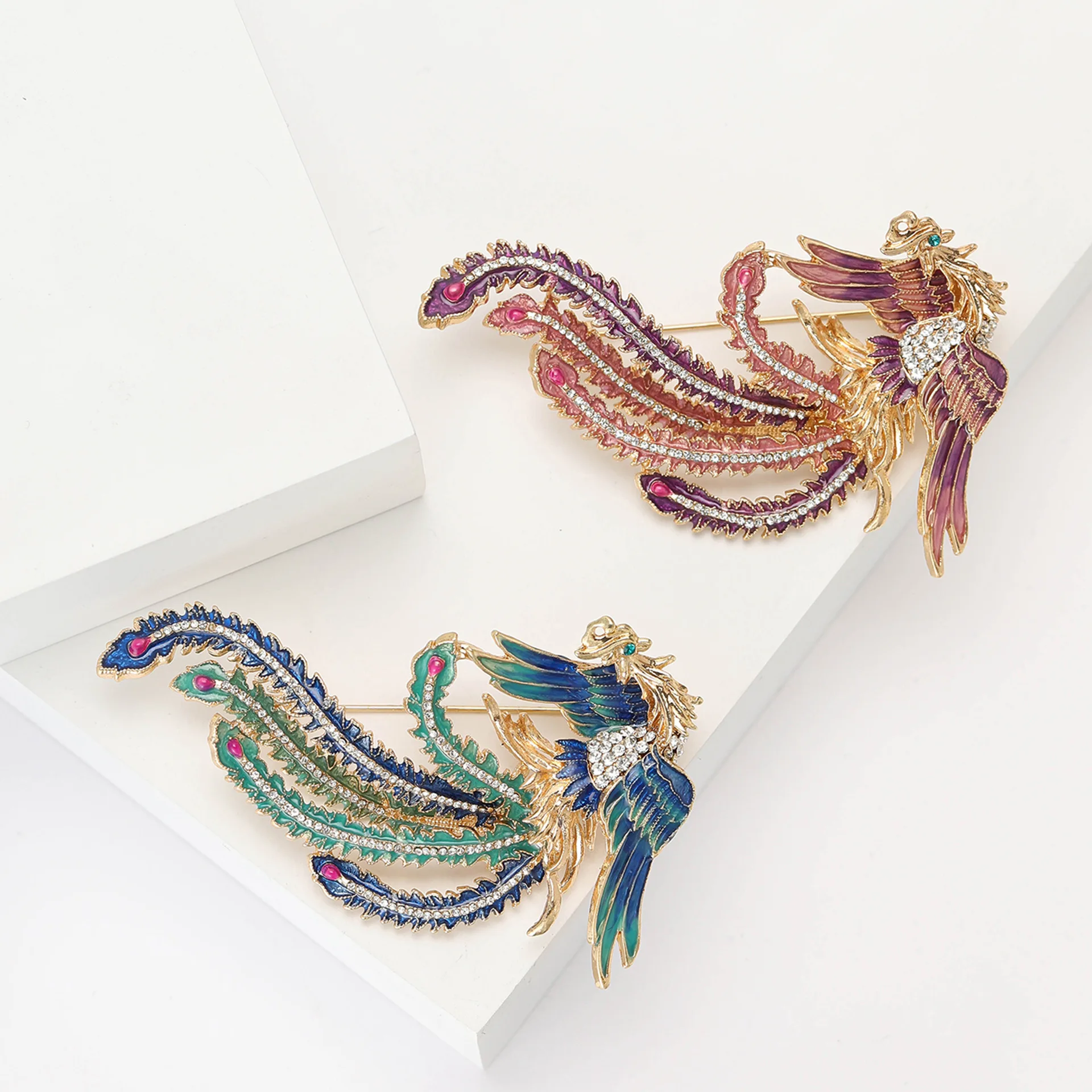 

New Chinese Style New Alloy Enamel Rhinestone Phoenix Brooch Etemperament Women's Clothing Corsage Jewelry Pin Gift