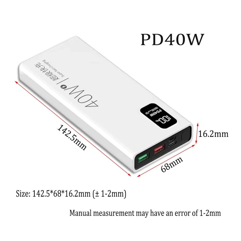 40W Fast Charging Power Bank 30000mAh Large Capacity Ultra-thin Mirror Digital Display Portable Mobile Power Supply