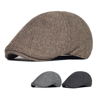 Grid Vintage Winter Beret Cap Men Plaid Retro Flat Cap Outdoor Male Warm British Style Newsboy Hat Hat Bone