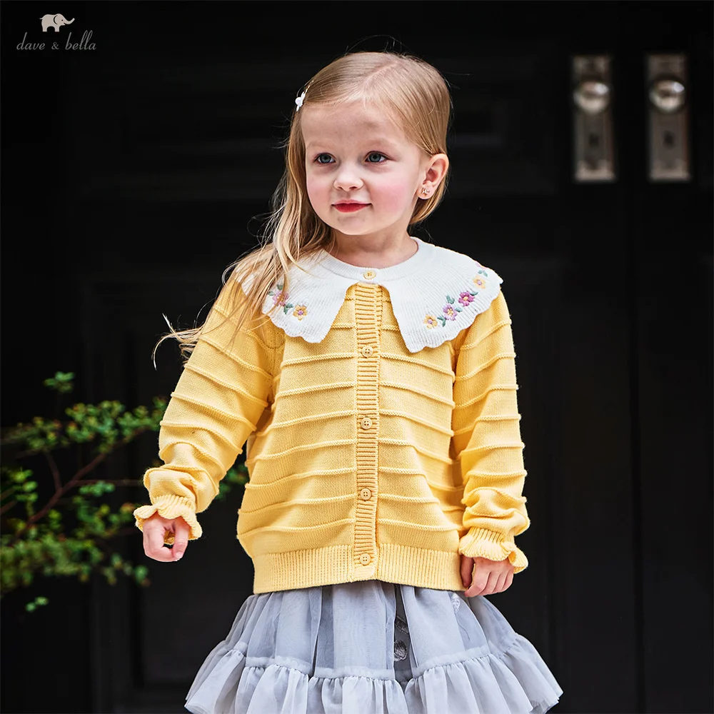 

Dave Bella Girls Baby Sweater Pullover Sweet Cute Petal Collar Children Knitwear Girls' Knitted Cardigan Elegant DB3253007