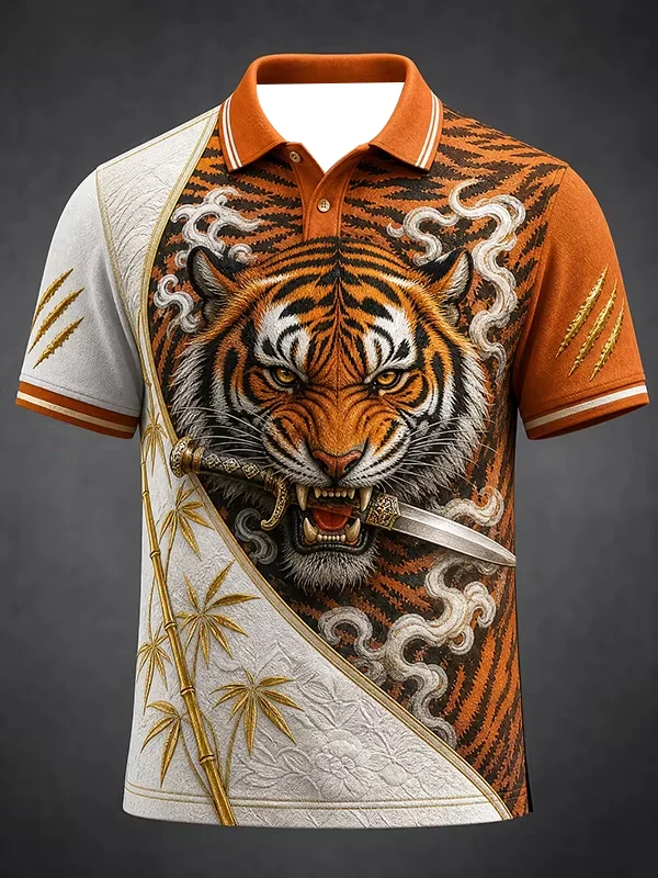 2027 Summer Men's Polo Shirt - Japanese Samurai Series 3D Printed Outdoor Sports Breathable Quick-Drying Top Family Style