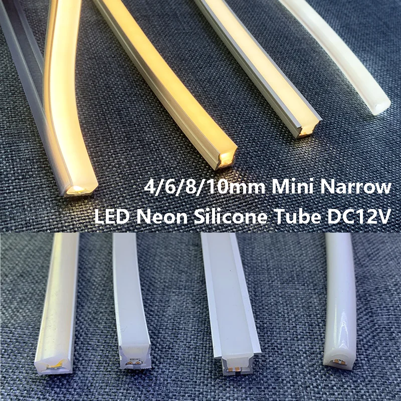 4X8 6X6 8X8 10X10mm Side-Lighting LED Neon Silicone Tube DC12V Car Cabinet Decor Mini Narrow Waterproof Silica Gel Rope Lamp