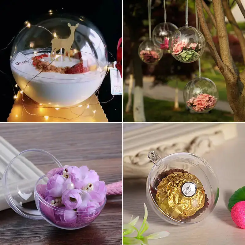 10Pcs Transparent Balls Acrylic Clear Hanging Open Plastic Round Ball Fillable Ornaments Party Wedding Xmas Decorations 4/6/8cm