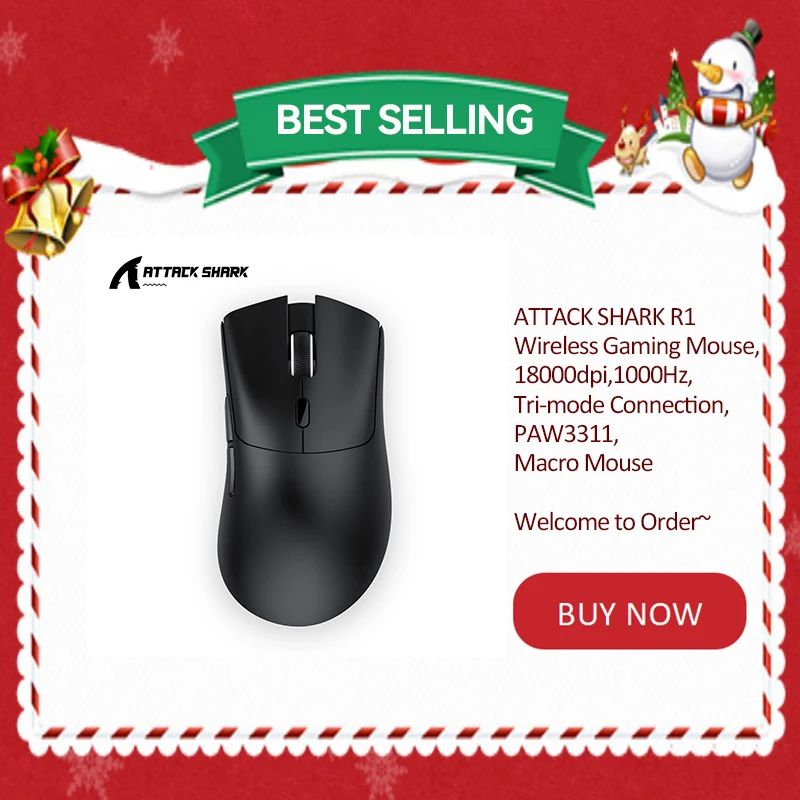 R1 Wireless Gaming Mouse, 18000dpi,1000Hz, Tri-mode Connection, PAW3311,Macro Mouse