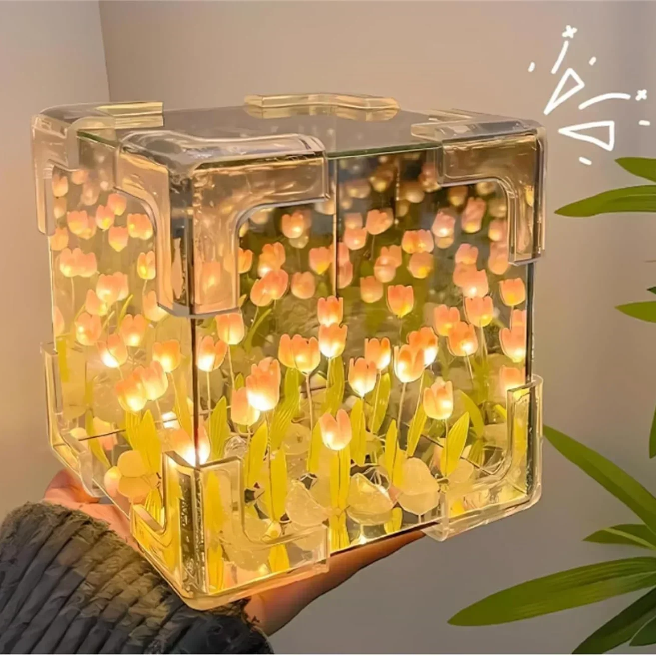 Romantic Tulip Flower Box Handmade Led Tulip Night Light DIY Material Package Bed Desktop Ornament Mirror Box Living Room Decor