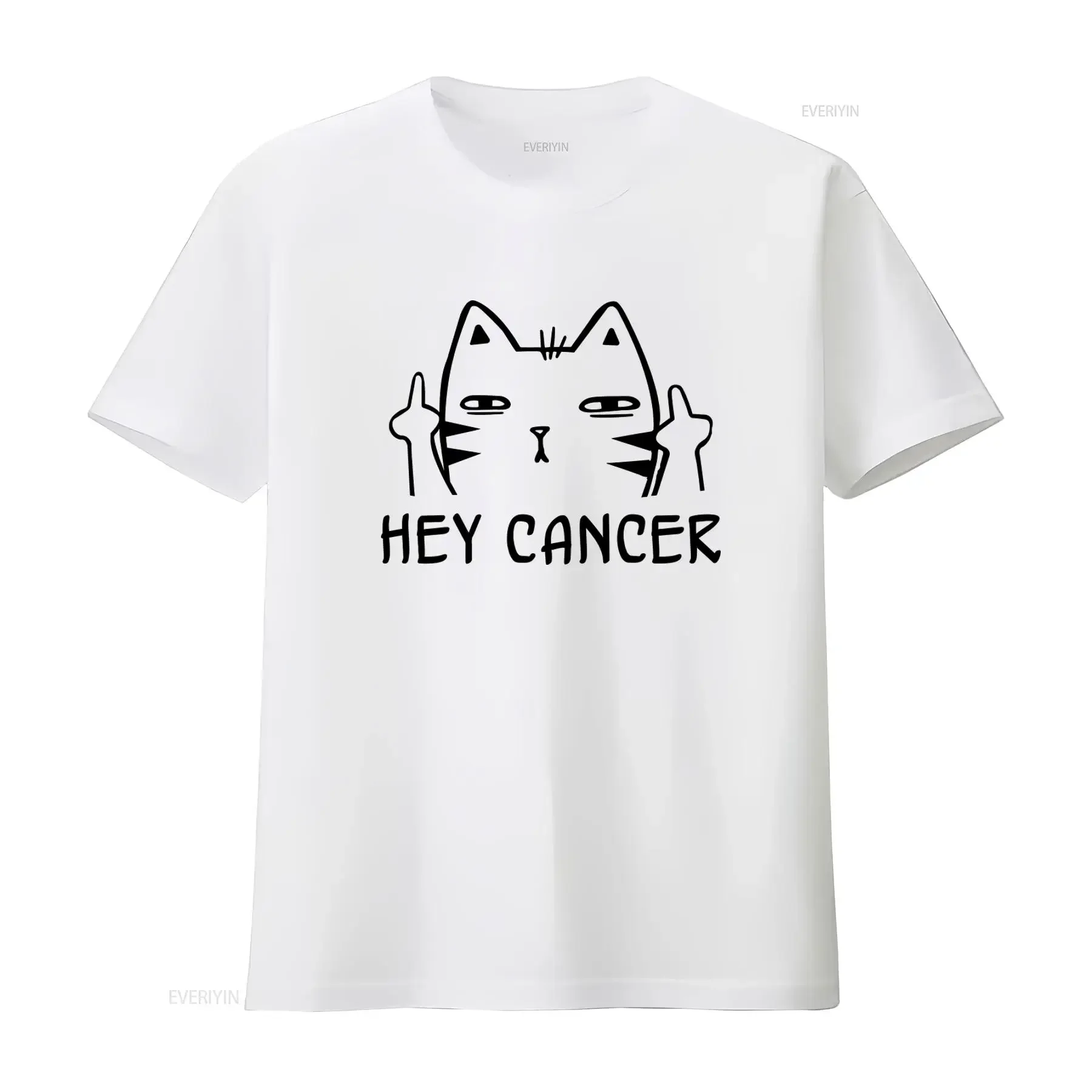 Hey Cancer Cat Middle Finger Motivation Fighter Person Awareness October T Shirt vintage Washed Soft designer clothes graphic