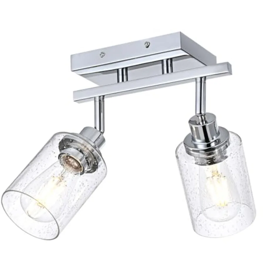 

2-Light Chrome Track Lighting Kit Ceiling Kitchen Track Light Fixture with Seeded Glass Multi-Directional Rotating Track Lighti