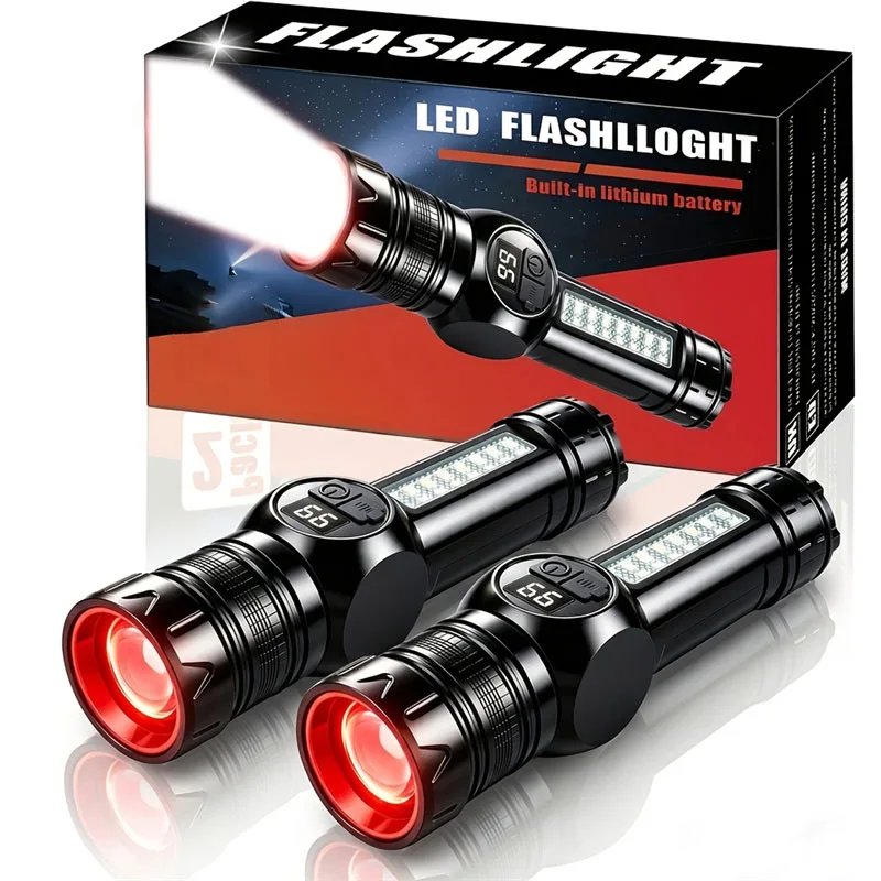 High Strong Power LED Flashlights USB Rechargeable Magnetic Tactical Flashlight With COB Side Light Camping Woking Zoom Torch