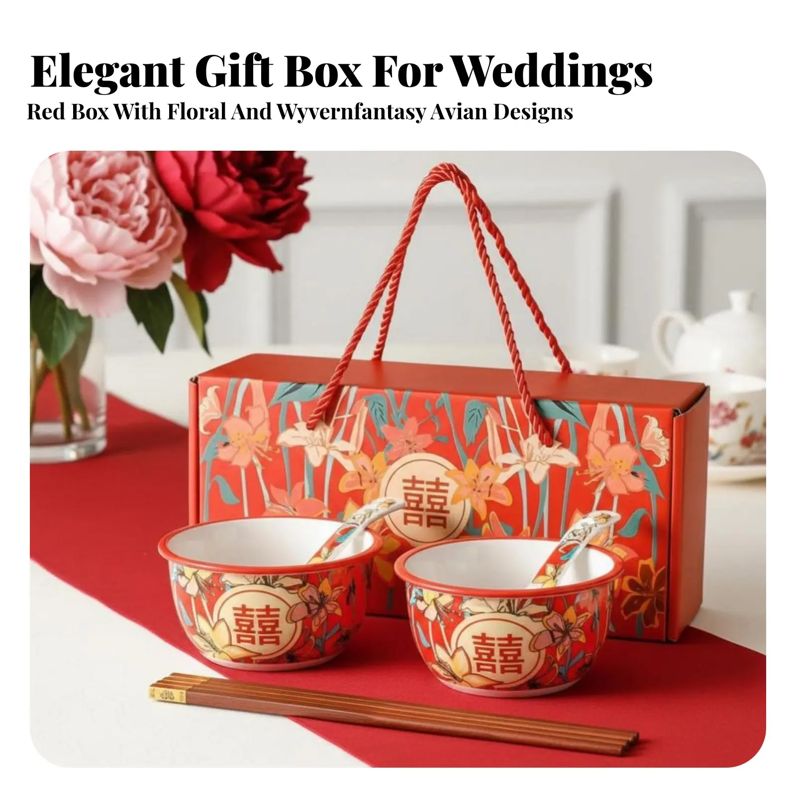 Picture 5: Ceramic Wedding Bowl Set, Red Double Happiness Tableware, Creative Chinese Design, Gift Box for Newlyweds