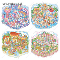 DIY Cartoon Colorful World in Cat Dreams Cute 3D Miniature Scene Sticker Pocket Cabin Scene Stacking Stickers Gift for Kid Child