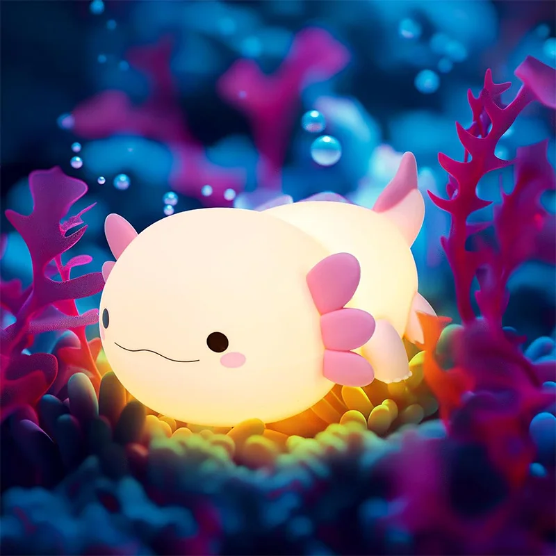 

Cute Axolotl Night Light Silicone Nursery Sleeping Lamp Touch Control Nightlights USB Rechargeable Table Lamp for Child