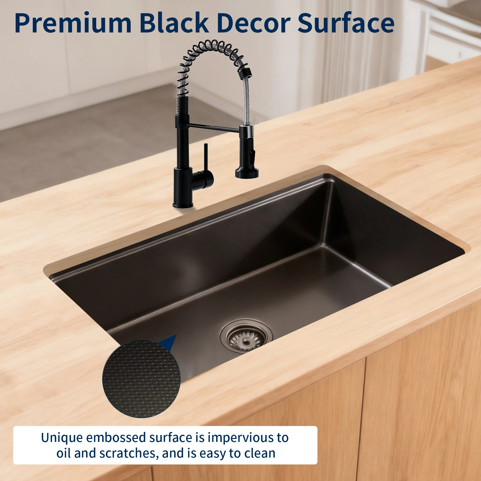 304 Stainless Steel Modern Kitchen Sink Big Single Bowl Under Mount Double Steps Matte Finish No Faucet Included