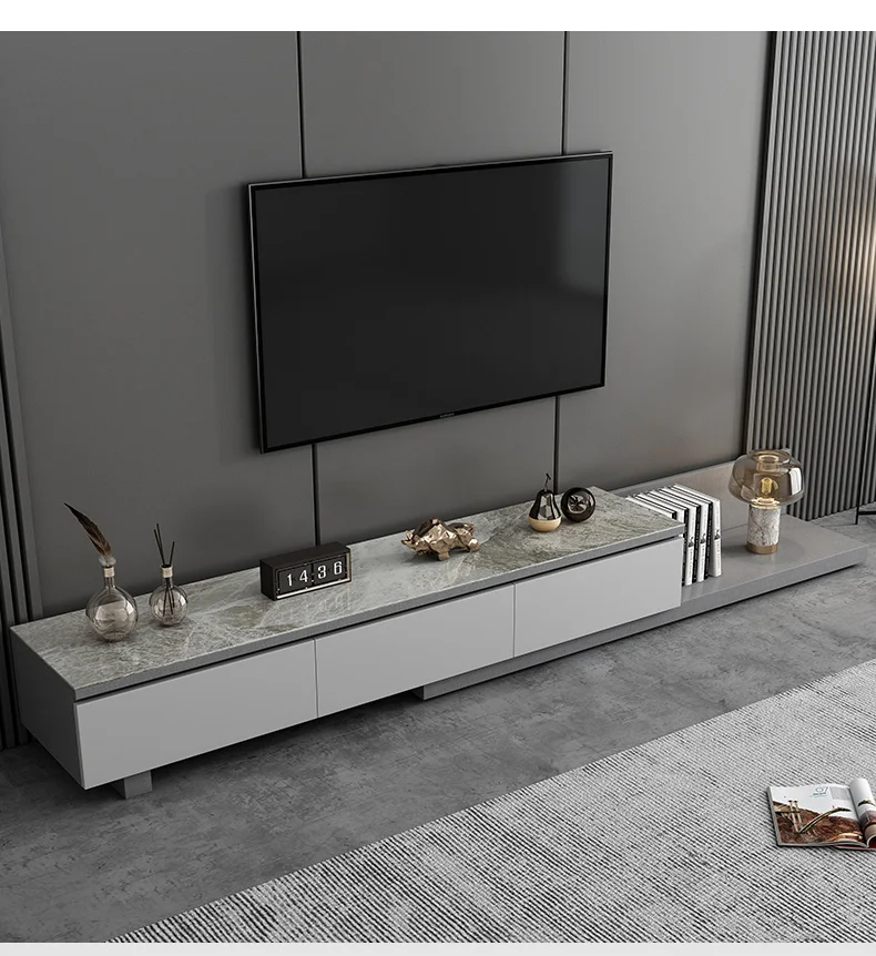 حامل تلفاز فاخر من الرخام الأسود 2020 أثاث غرفة المعيشة خزانة تلفزيون من الفولاذ المقاوم للصدأ حامل وحدة تحكم تلفزيون خشبية حديثة