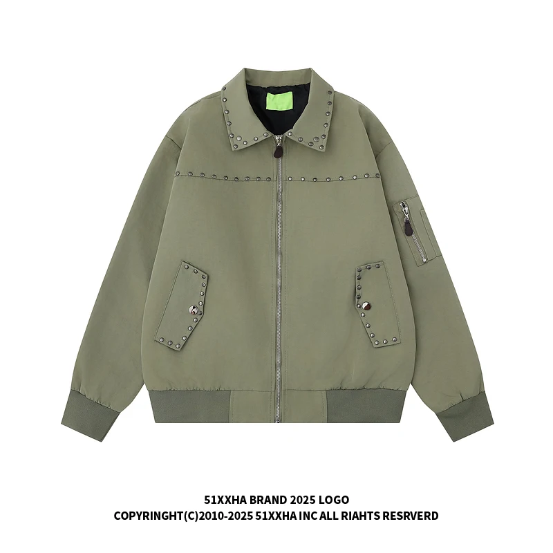 Autumn New Heavy Beaded Design Hooded Sweatshirt Loose Casual American High Street Zipper Turn-Down Collar Couple Jacket Unisex