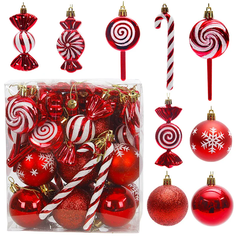 36/40pcs Christmas Ball Ornaments Plastic Special-shaped Tree Party Decoration Christmas Spheres Pendant 2025 New Red Blue