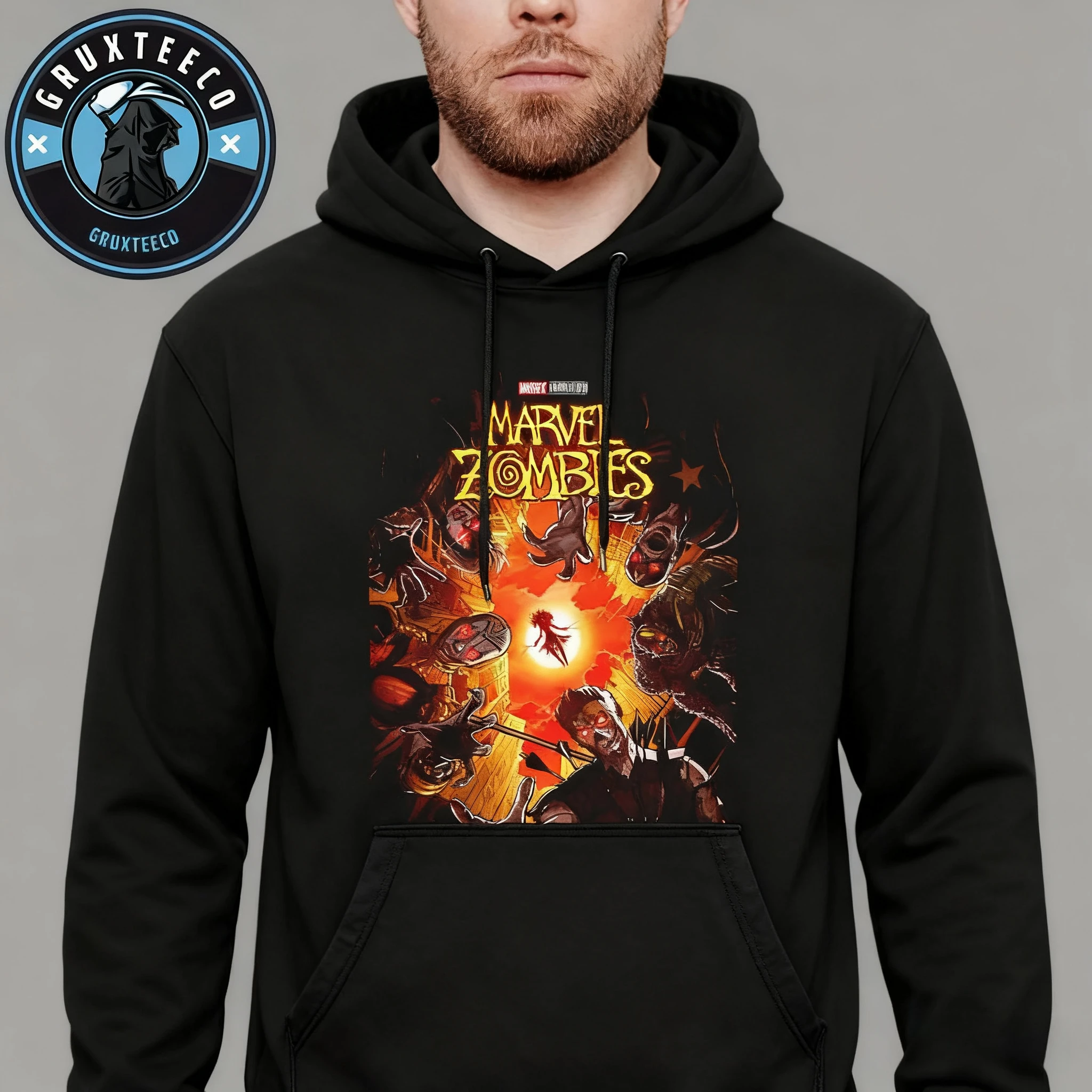 Marvel Zombie Avengers Animated Print Pure Cotton Hoodie Halloween Hoodie Washable Halloween Gift Horror Style Casual Loose Tops