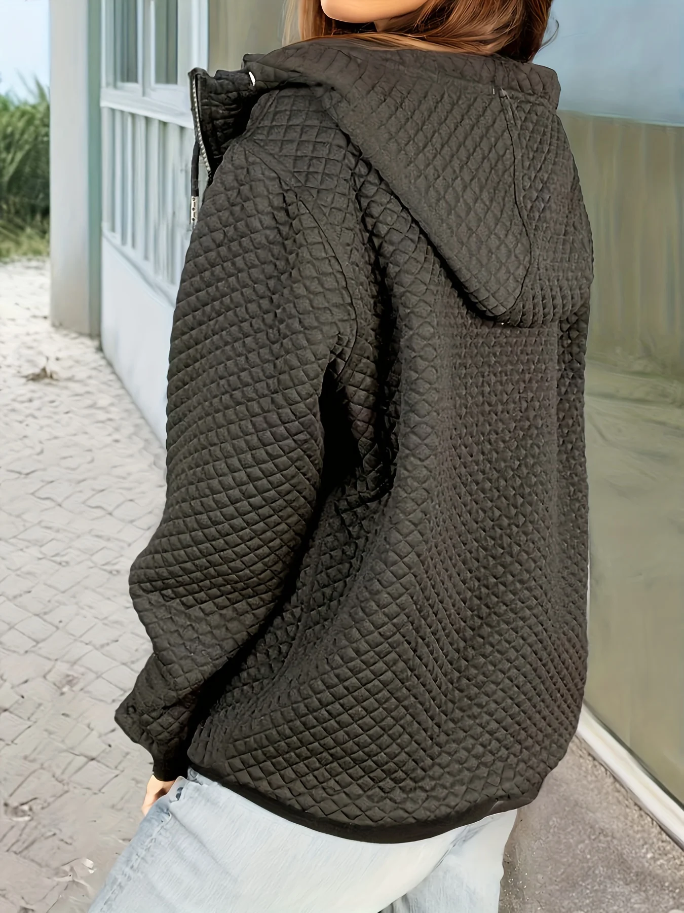 Damska kurtka w kratę z kapturem, wyszczuplająca, w stylu casual, dla kobiet plus size.