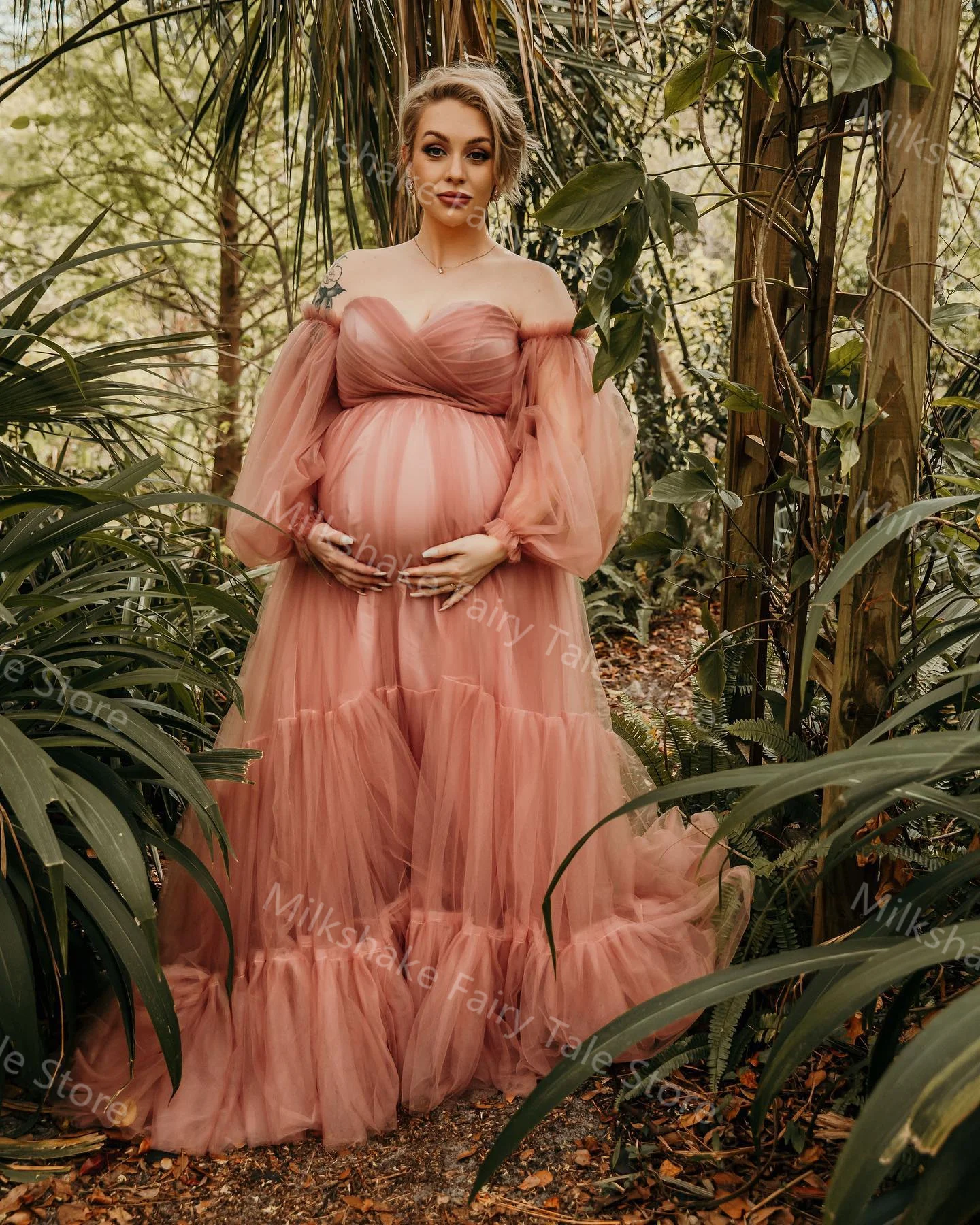 Vestidos de maternidad Vintage de una línea para fotografía, hombros descubiertos, tul, batas de embarazo, mangas largas, vestidos de Baby Shower Sexy