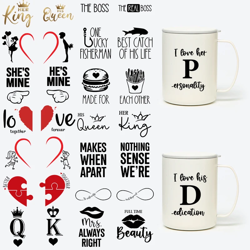 3D Valentine's Day Transfer Sticker Couple Style Queen Boss UV DTF For Notebook Computer Mug Coffee Glass Cup Fashion