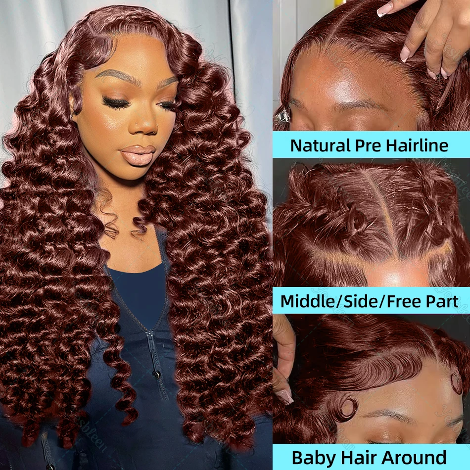 30 32 Inch Colored Loose Wave Lace Front Wigs Reddish Brown 13x4 13x6 Deep Wave Curly HD Transparent Lace Frontal Wig Human Hair