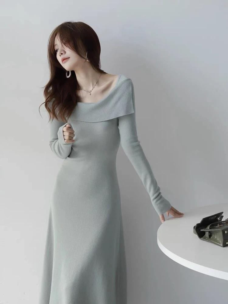 Feminino vestido de malha bodycon manga cheia chique e elegante muito quente roupas elásticas praia um ombro vestidos de crochê feminino