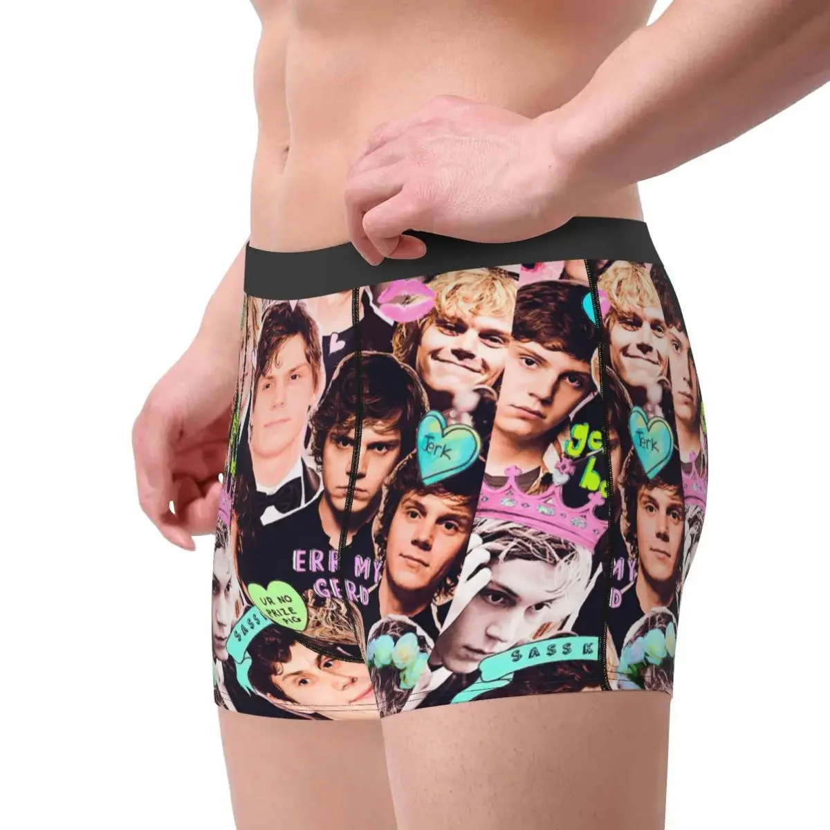 Evan Peters Collage uomo intimo Acto Movie Boxer slip pantaloncini mutandine novità mutande a vita media per uomo