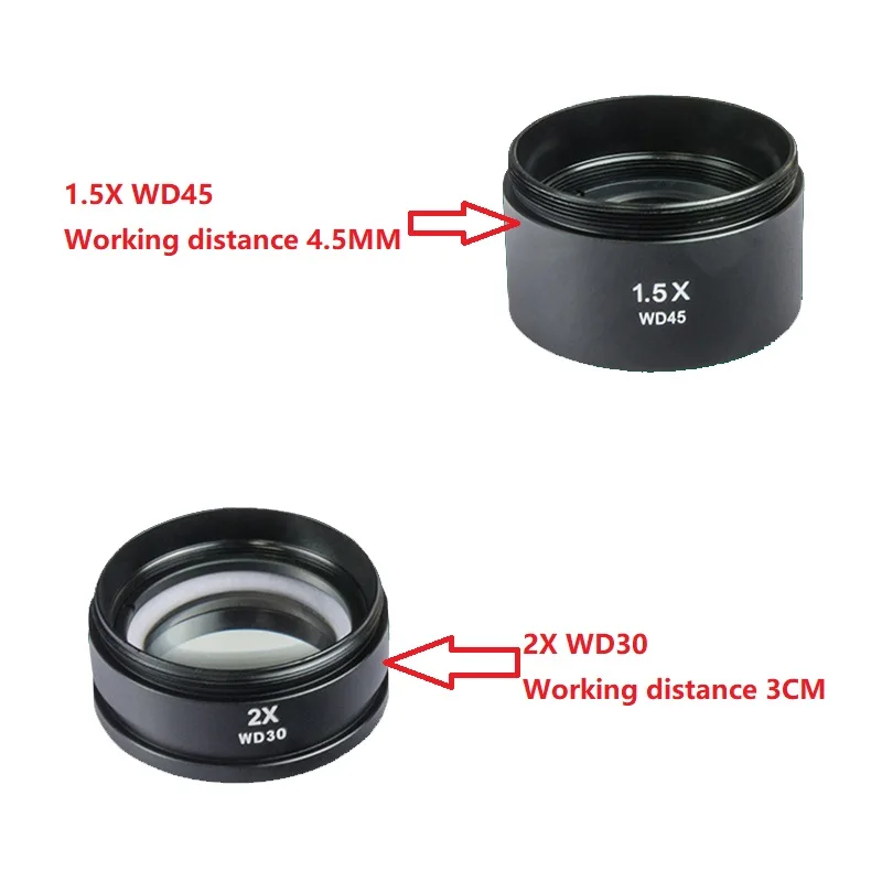 0.5X 1X 0.7X 2X 0.75X 0.3X 1.5X 48MM Auxiliary Barlow Objective Lens For Soldering Stereo Microscope