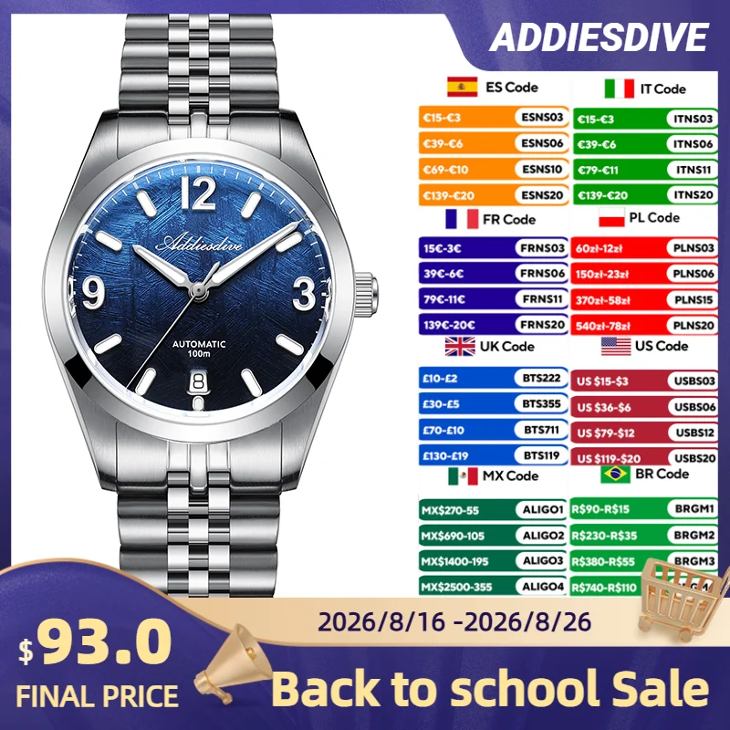 Stainless Bracelet Diver - ADDIESDIVE 남성용 고급 기계식 다이버 시계