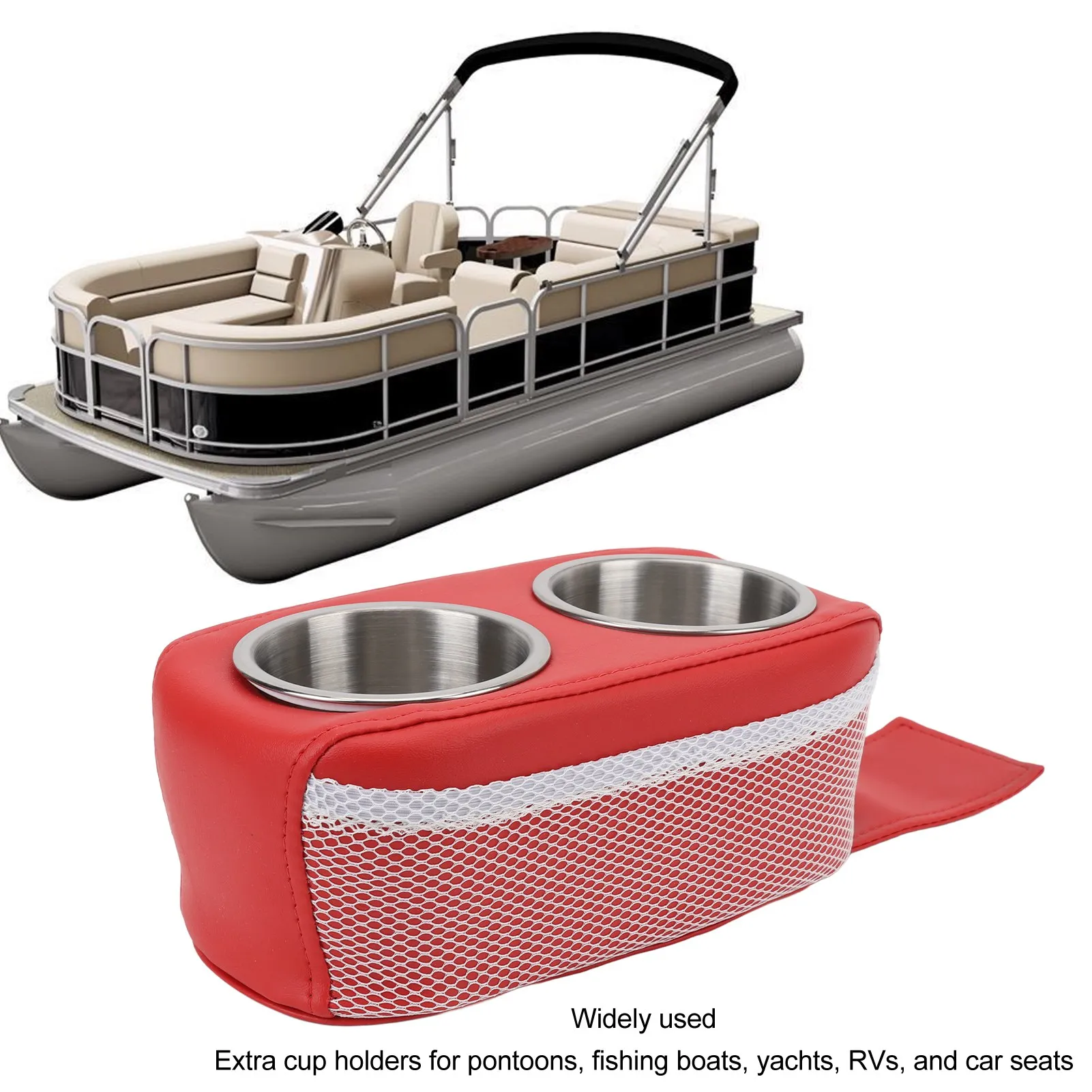 RV Double Pontoon Cup Holder, Pontoon Cup Holder with Double Stainless Steel Cupholder Portable Stable Universal for Boat Yacht