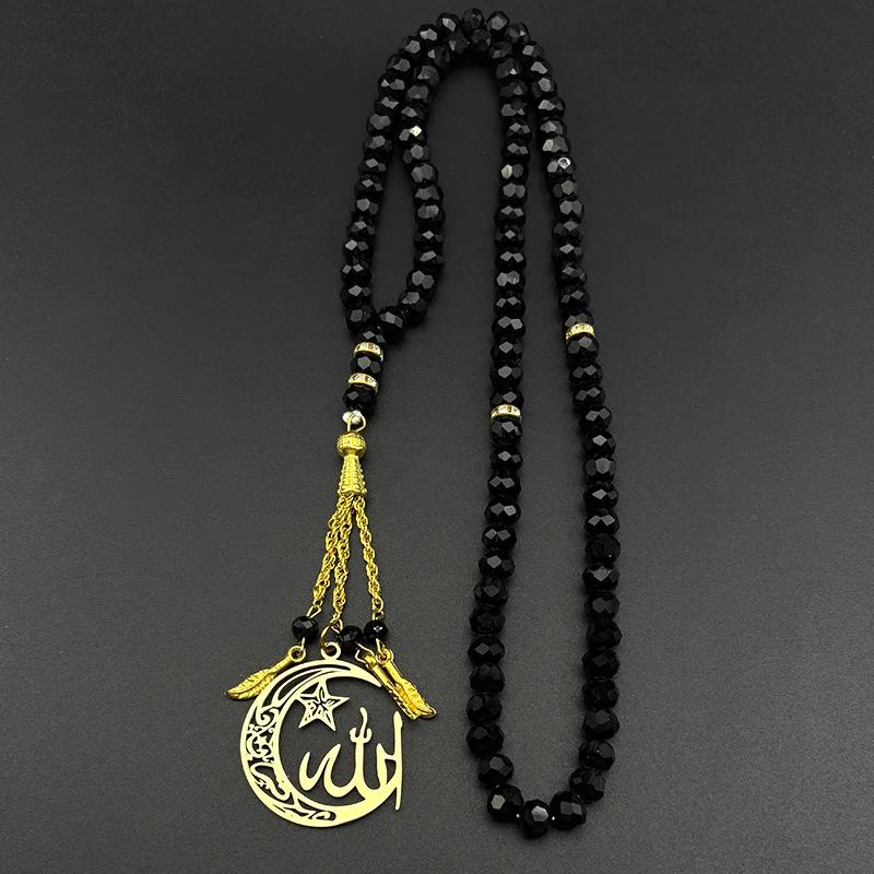 الهلال القمر نجمة الإسلامية مسلم الله قلادة قلادة للنساء الرجال الفولاذ المقاوم للصدأ الذهب اللون العربية الوردية تميمة المجوهرات