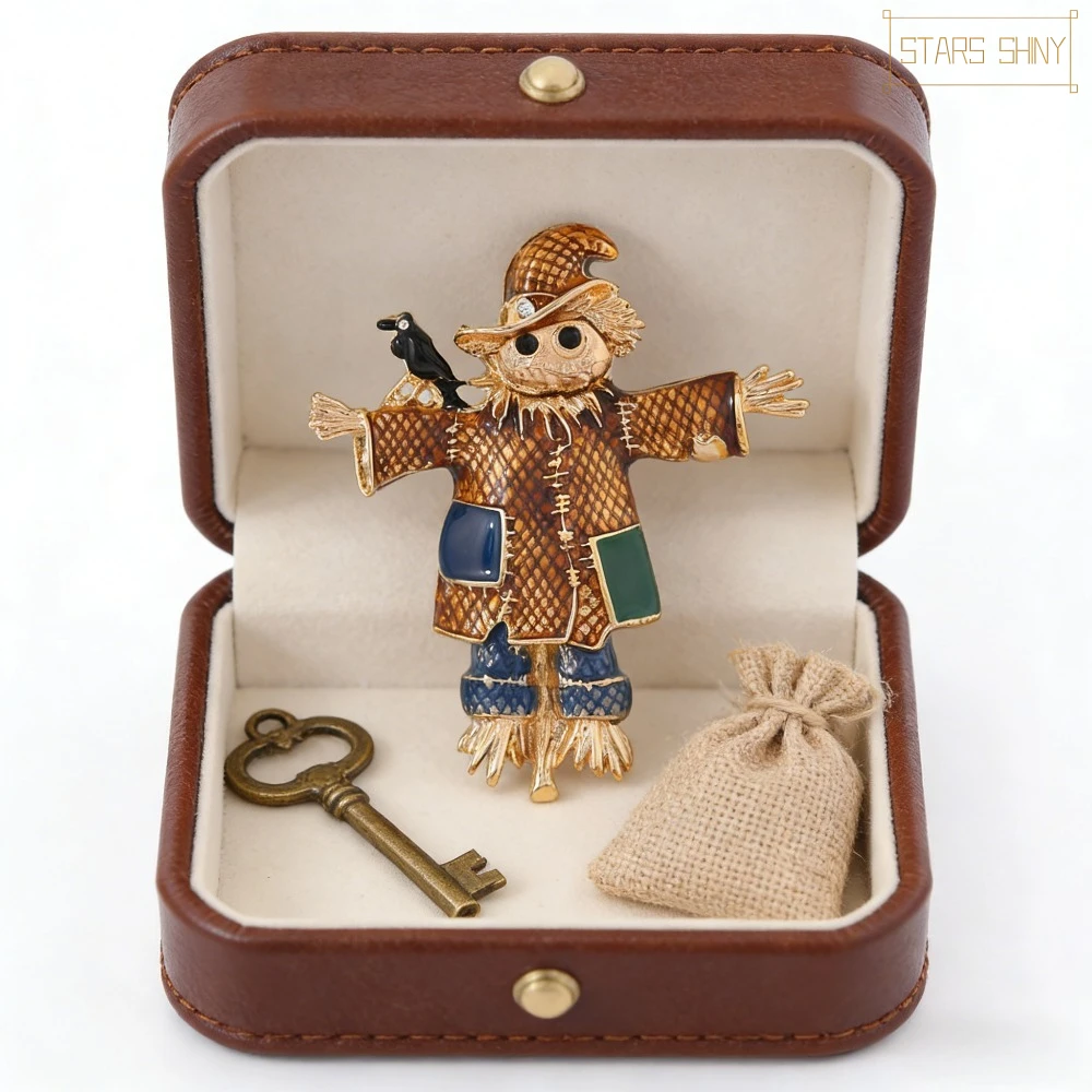 Vogelscheuchen-Brosche im Retro-Stil, perfekt zum Hinzufügen eines verspielten Charms an Jacken, Mäntel und Halloween-/Rustikale Outfits