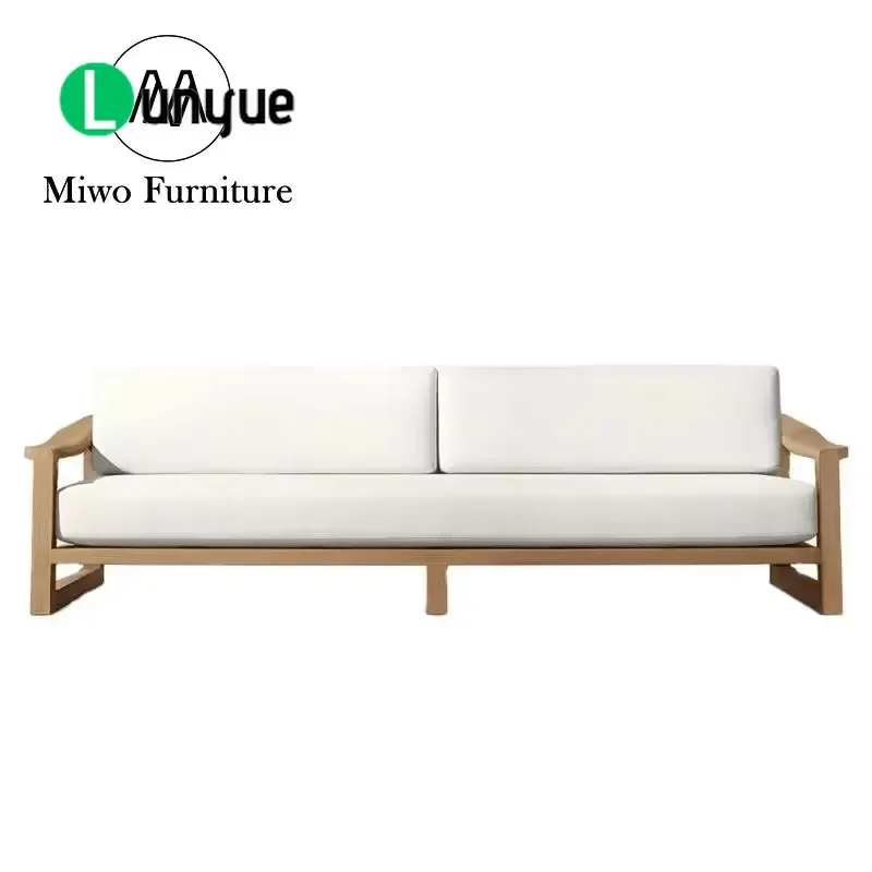 Modern Antique Style Teak Garden 3 Seat Sofa Outdoor Fabric Modular Terrace Recliner Armrest Set Durable Weather Resistant