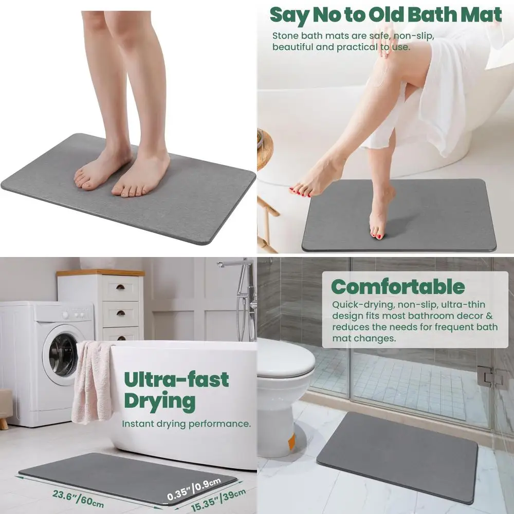 

Slate Stone Bath Mat - Fast Drying, Super Absorbent, Anti-Slip for Bathroom and Kitchen (23.5x15.5)