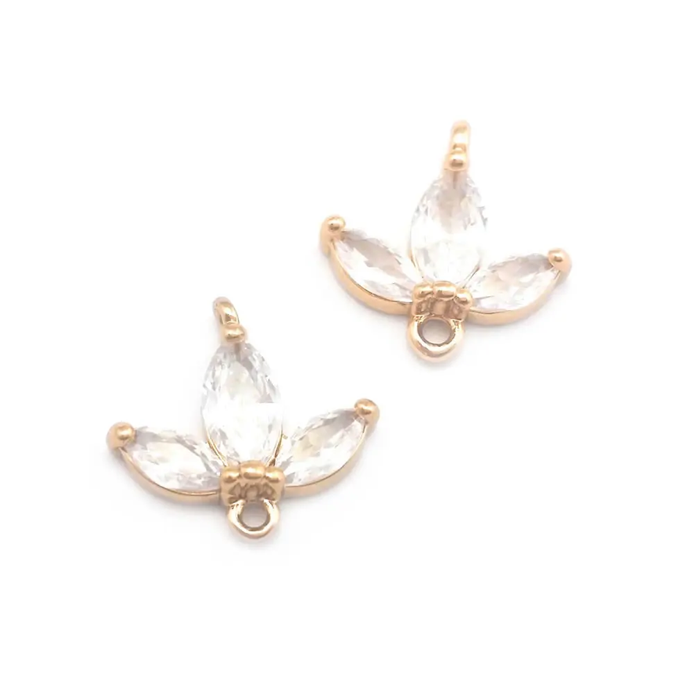 High Quality 18K Gold Color Brass Zircon 2 Holes Tree Leaf Leaves Connect Charms Pendants Jewelry Making Diy Accessories