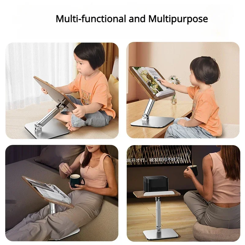 Height Adjustable Book Reading Stand with 180° Angle Adjustment, Wood & Aluminum  Book Holder for Tablet, Drawing, and Reading