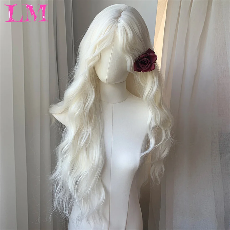 LM Women's Synthetic Black Blonde Long Curly Wig Long Curly Wig Women's Fancy Dress Wig Synthetic Hair Wig