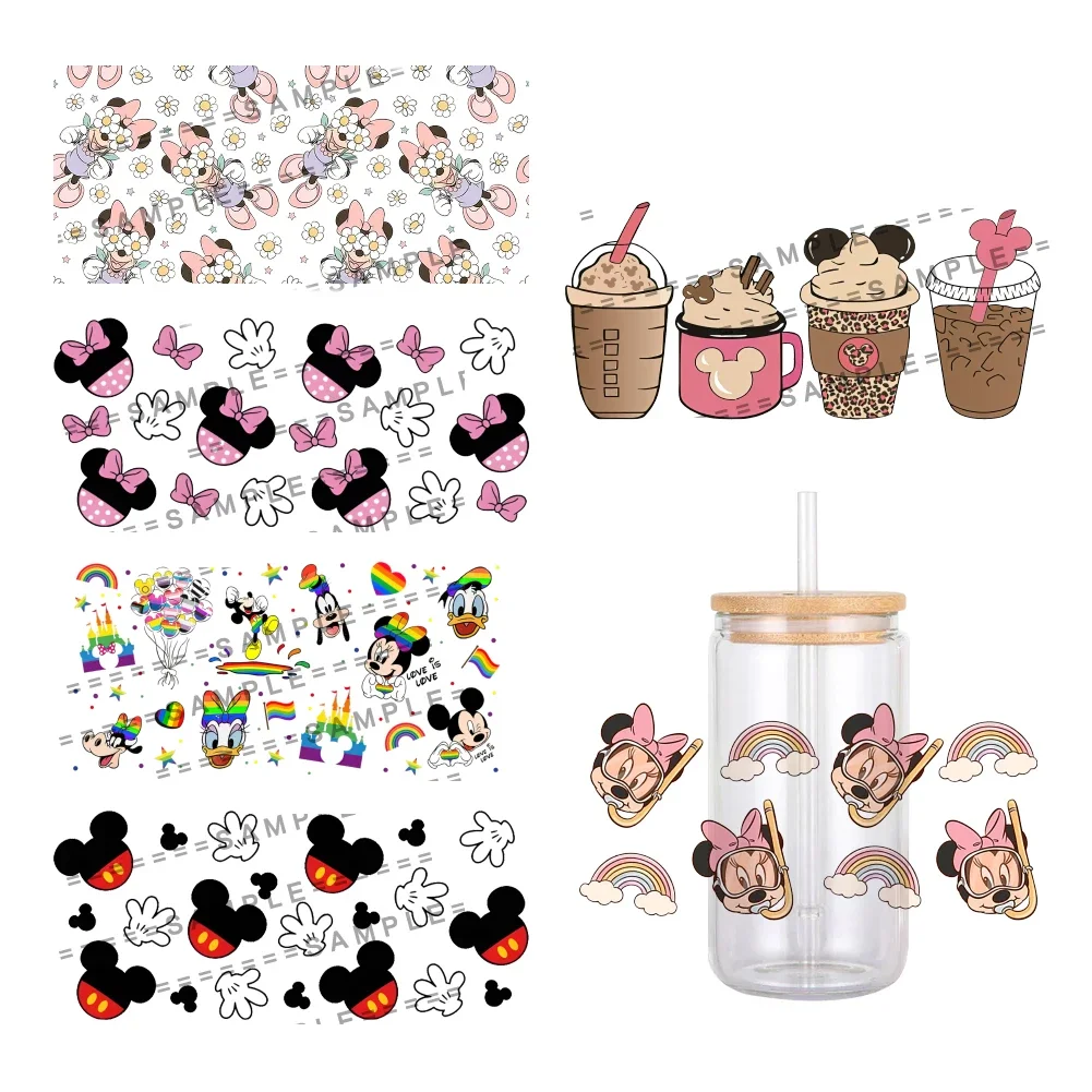 Cartoon Mickey Minnie Disney Pattern UV DTF Transfer Sticker Waterproof Transfers Decals For 16oz Glass Cup Wrap Stickers
