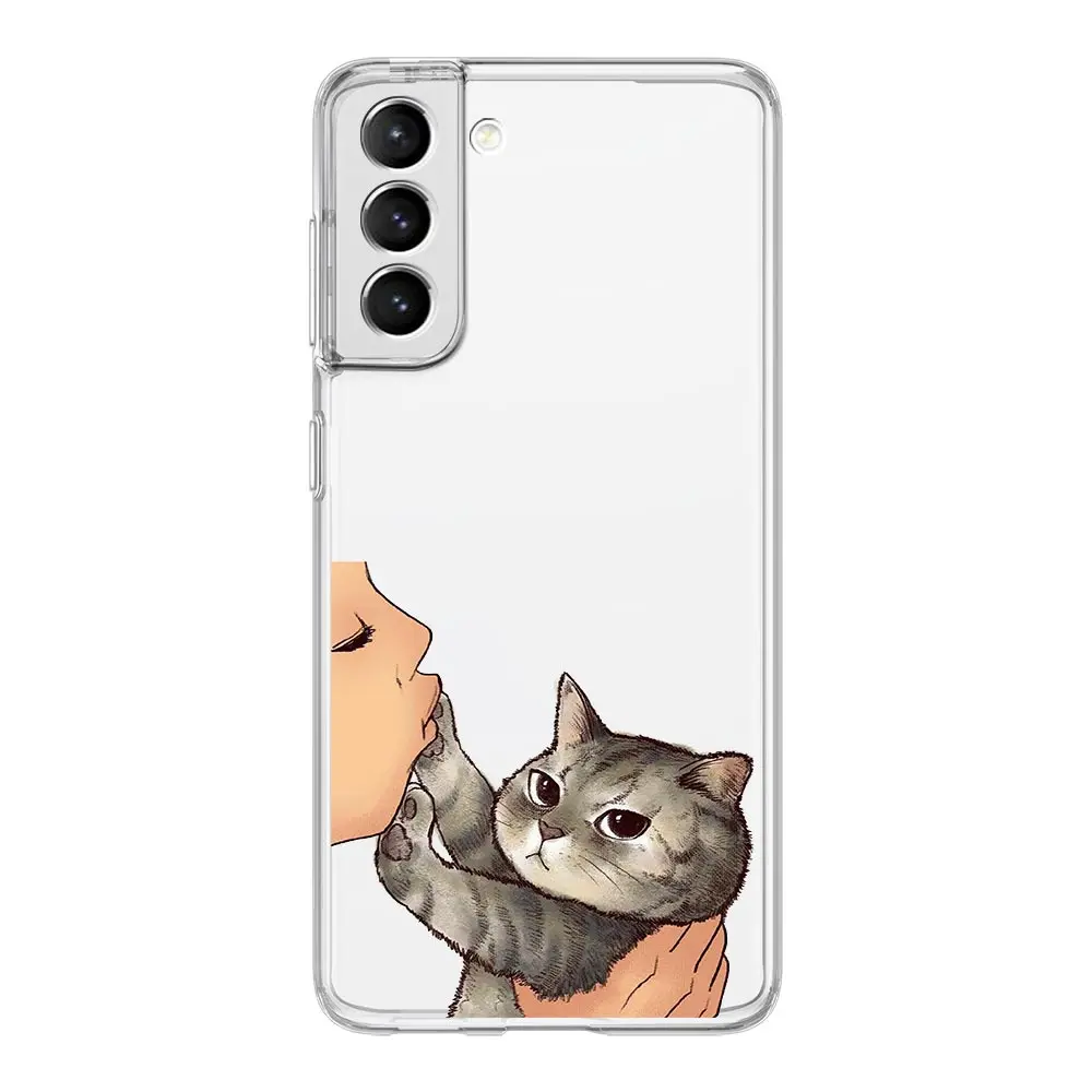 Kiss Cat Cute Kitten Cartoon Phone Case For Samsung Galaxy S23 S22 S20 Ultra S21 FE 5G S10 S9 Plus S10E S8 Note 20 Clear Cover