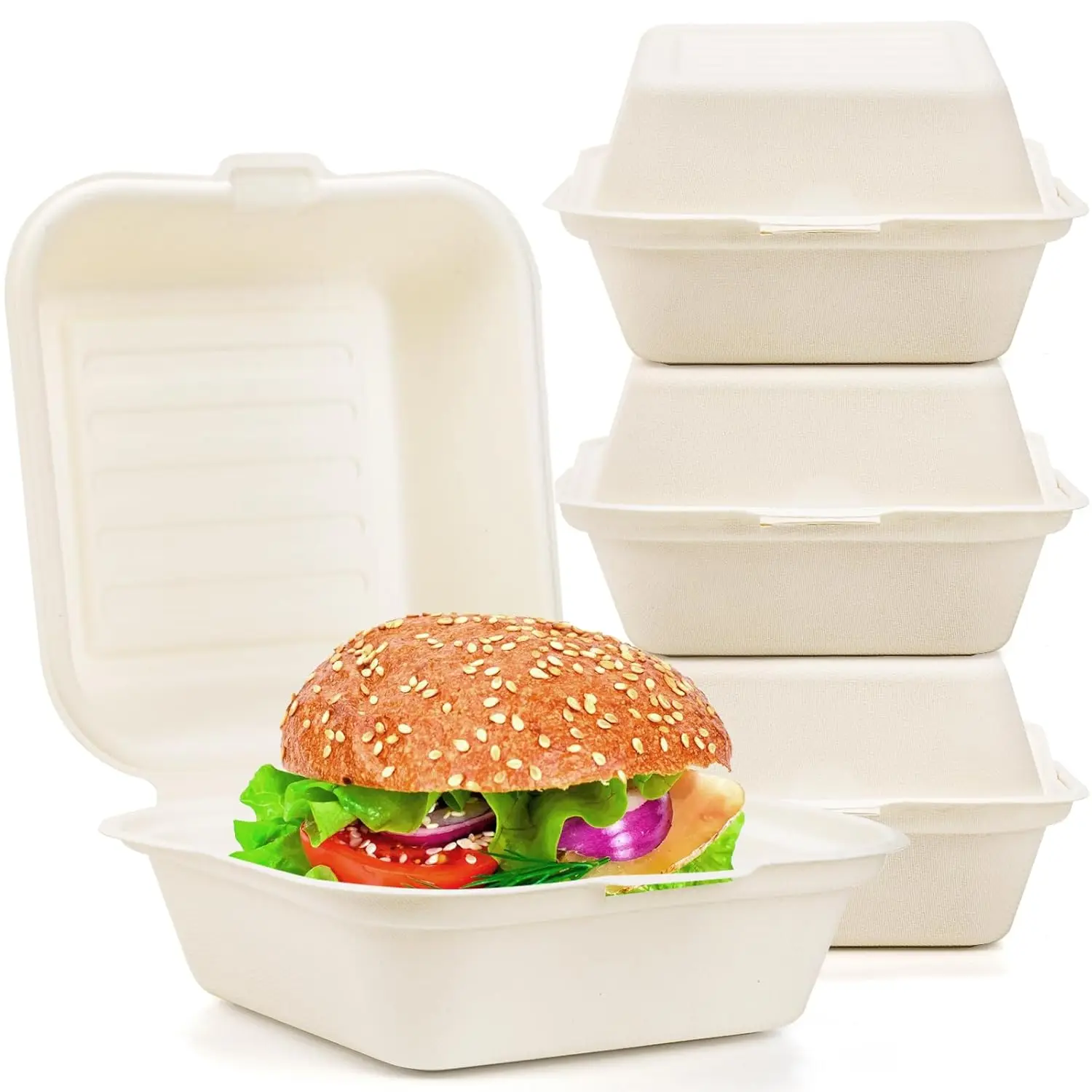 Clamshell Take Out Compostable Containers Disposable Food Containers To Go Boxes Biodegradable Bagasse Bento Cake Box Lids